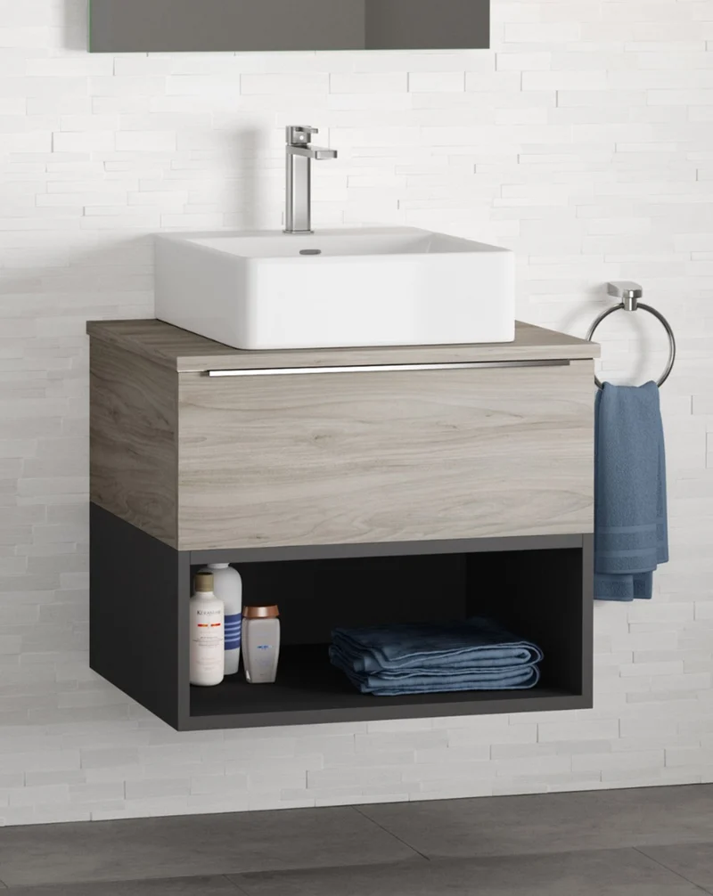 Landes 1.2 Mueble de Baño Modular Suspendido con Lavabo Cerámico | Módulo Cajón Superior Módulo Hueco inferior | Personalizable