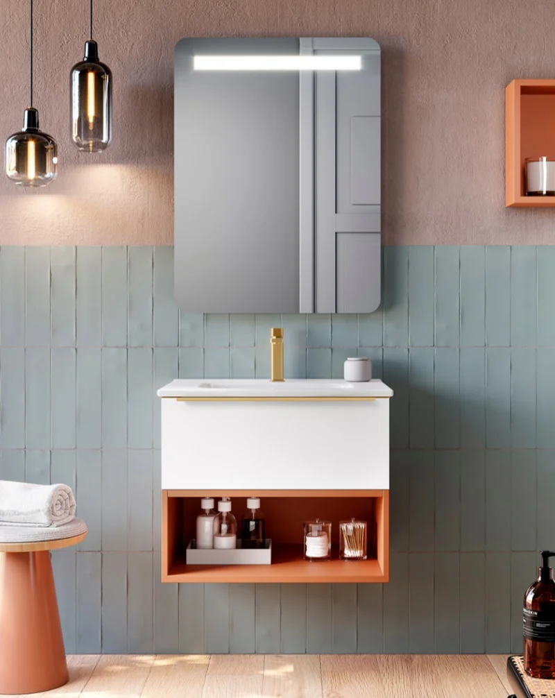 Landes 01 Mueble de Baño Modular Suspendido con Lavabo Cerámico | Módulo Cajón Superior y Módulo Hueco inferior | Personalizable
