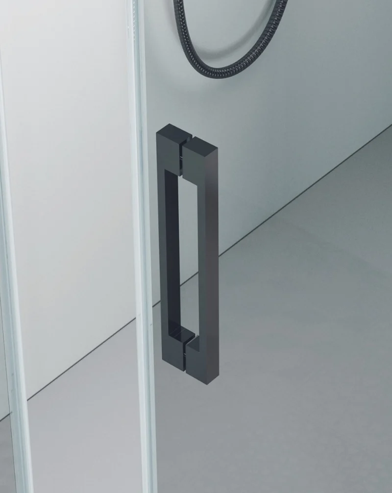 Roma Mampara de Ducha Rectangular Frontal Corredera | 1 Puerta y Lateral Fijo | Vidrio Antical 8mm Altura 195cm | Negro Mate
