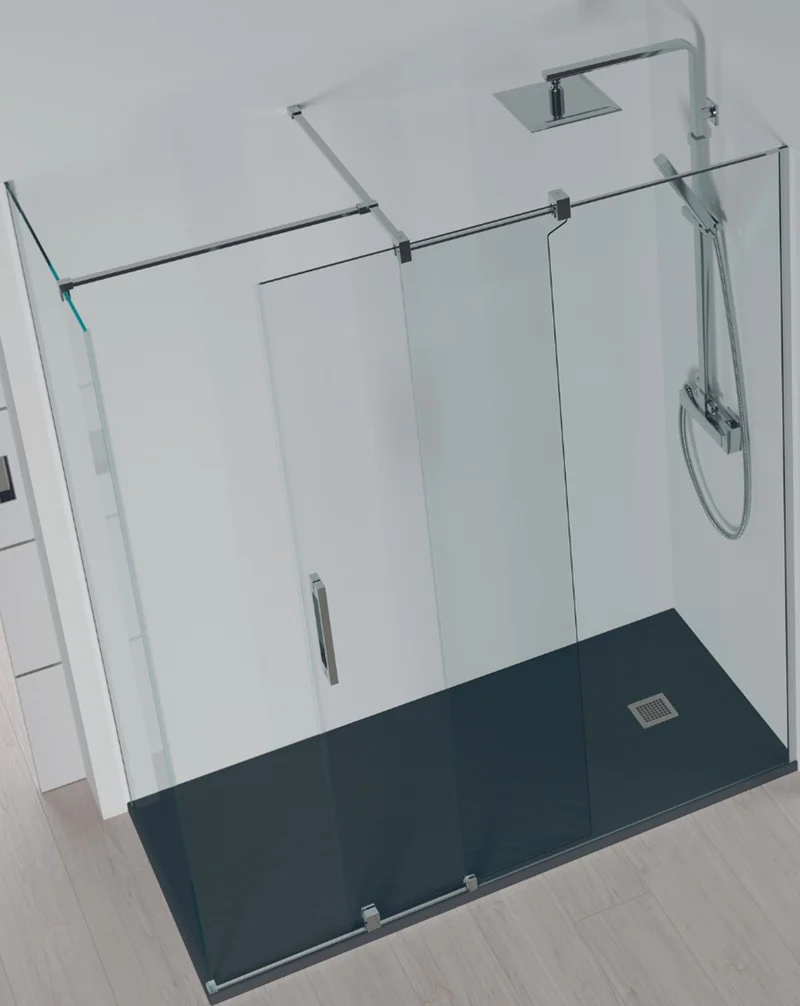 Roma Mampara de Ducha Rectangular Frontal Corredera | 1 Puerta y Lateral Fijo | Vidrio Antical 8mm Altura 195cm | Cromo Brillo