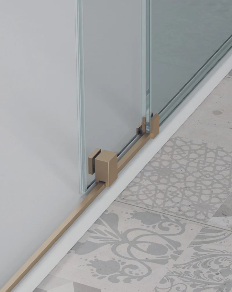 Roma Mampara de Ducha Rectangular Frontal Corredera | 1 Puerta y Lateral Fijo | Vidrio Antical 8mm Altura 195cm | Oro