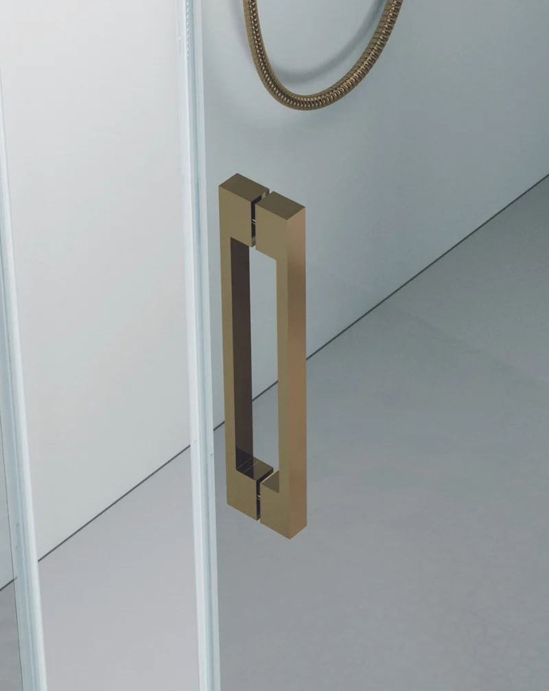 Roma Mampara de Ducha Rectangular Frontal Corredera | 1 Puerta y Lateral Fijo | Vidrio Antical 8mm Altura 195cm | Oro