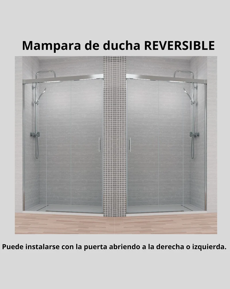 Trebol Mampara de Ducha Frontal 3 Cristales | 2 Puertas 1 Fijo | Vidrio Templado 6mm Antical Altura 195cm | Reversible | Blanco Mate