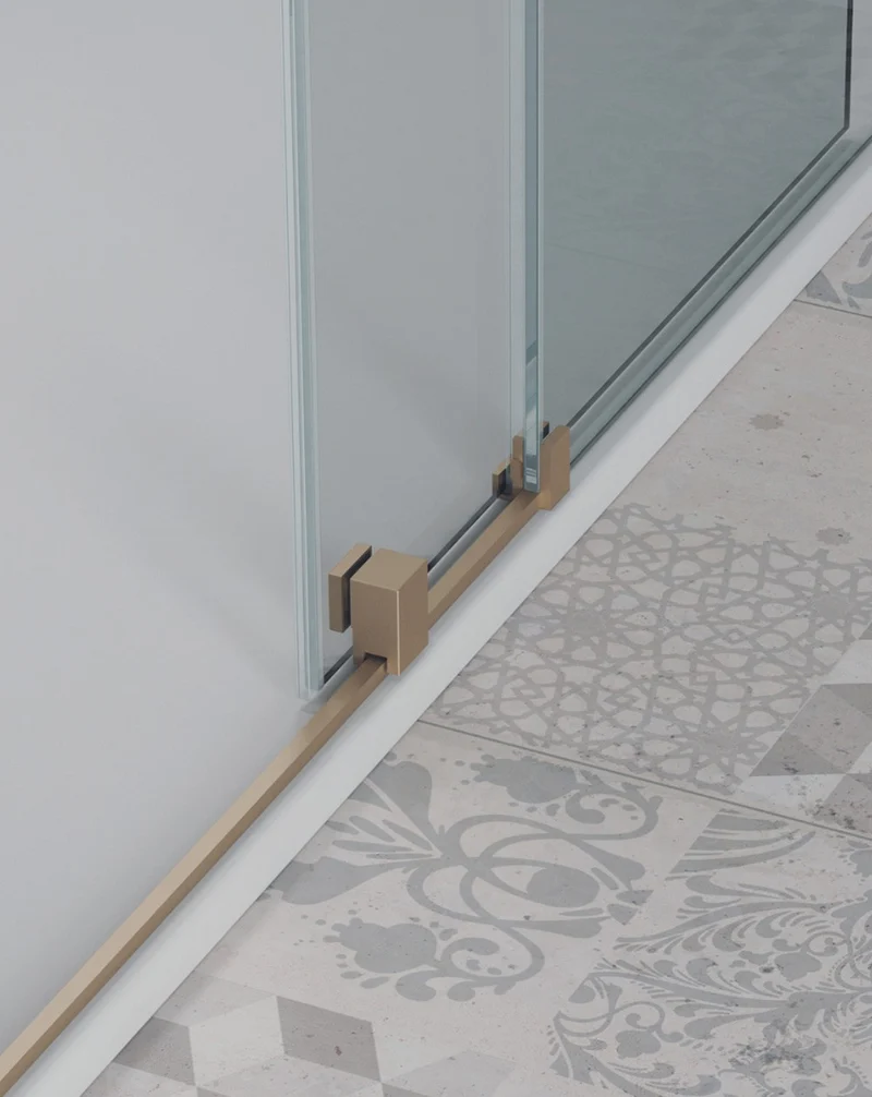 Roma Mampara de Ducha Frontal 1 Puerta 1 Fijo Corredera | Vidrio Templado de 8mm Antical Altura 195cm | Reversible | Oro