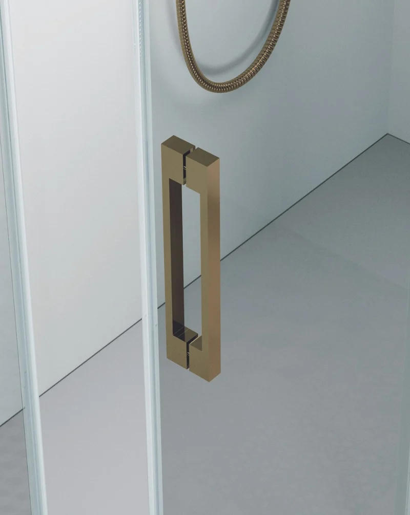 Roma Mampara de Ducha Frontal 1 Puerta 1 Fijo Corredera | Vidrio Templado de 8mm Antical Altura 195cm | Reversible | Oro