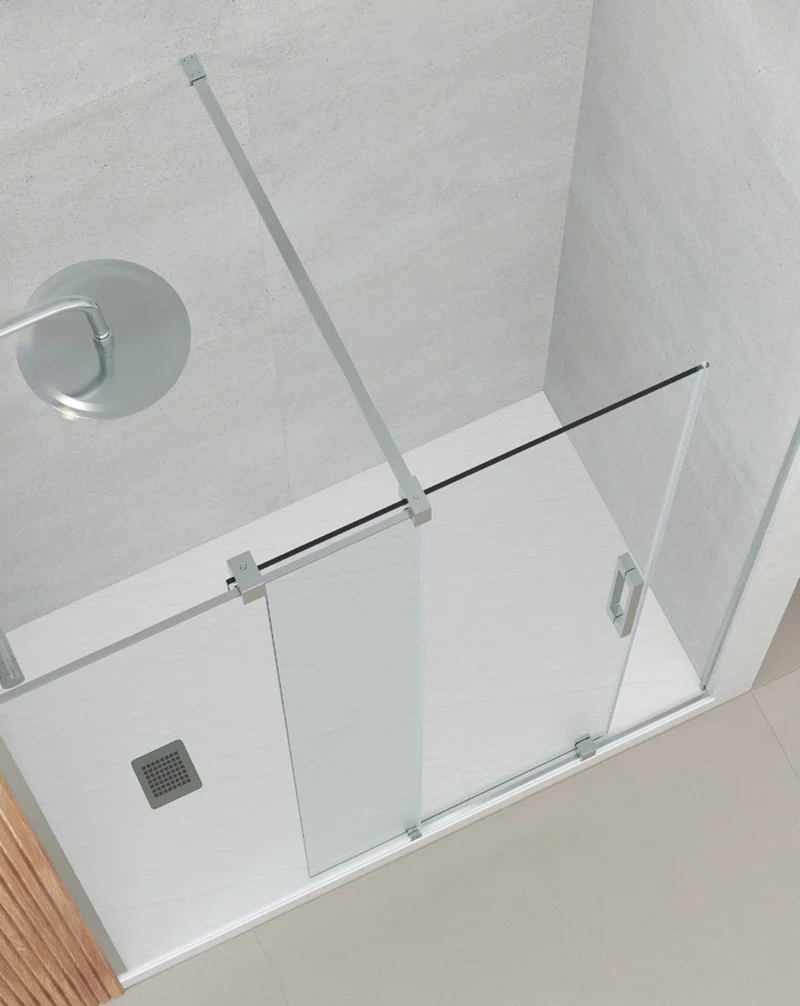 Roma Mampara de Ducha Frontal 1 Puerta 1 Fijo Corredera | Vidrio Templado de 8mm Antical Altura 195cm | Reversible | Cromo Brillo