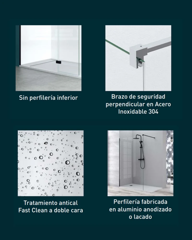 Manacor Mampara de Ducha Fijo de Ducha + 1 Puerta Abatible | Cristal Templado 6mm Antical | 195cm Altura | Oro