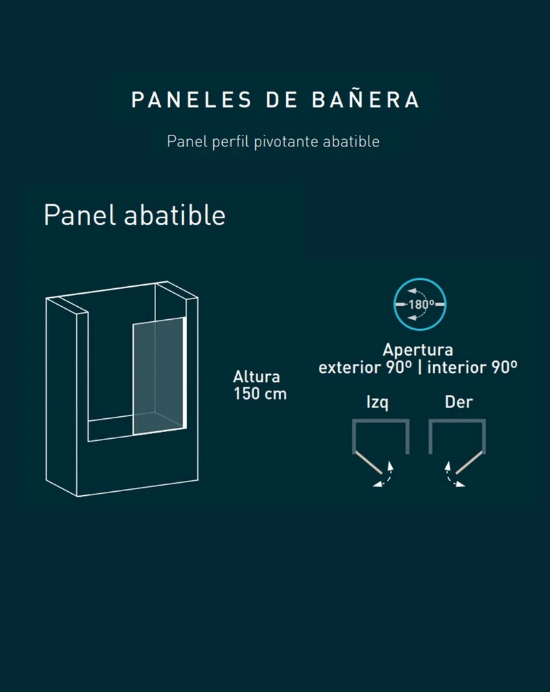 Denia Mampara Bañera Puerta Abatible | Vidrio Templado 6mm Antical 85x150cm | Rango de Movimiento 180º Reversible | Cromo Brillo