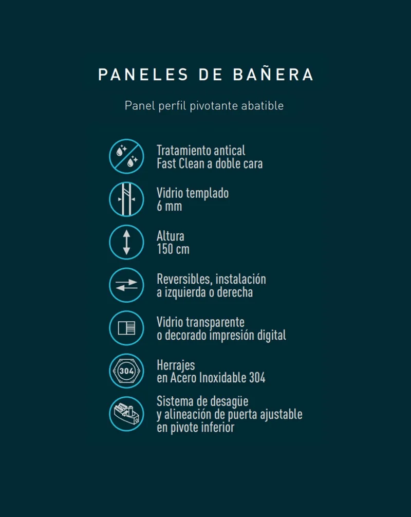 Denia Mampara Bañera Puerta Abatible | Vidrio Templado 6mm Antical 85x150cm | Rango de Movimiento 180º Reversible | Cromo Brillo
