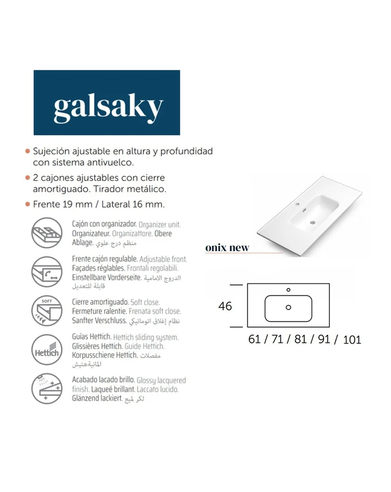 Galsaky Mueble de Baño Suspendido con Espejo y Lavabo Cerámico | 2 cajones con Cierre Amortiguado y Organizador | Roble Natural