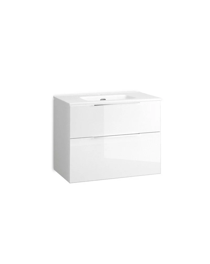 Galsaky Mueble de Baño Suspendido con Espejo y Lavabo Cerámico | 2 cajones con Cierre Amortiguado y Organizador | Blanco Brillo