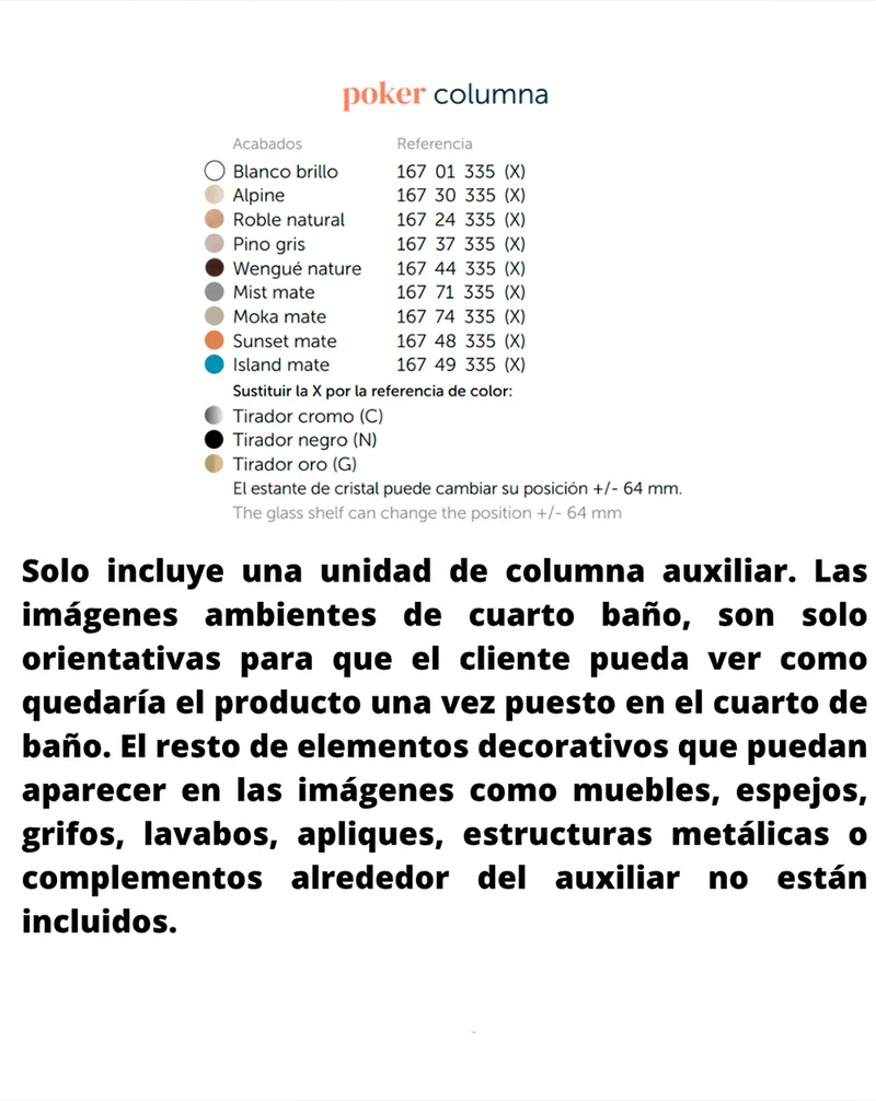 Poker Columna de Baño Suspendida 1 Puerta | Armario Alto Baño Colgante COLOR 140cm de Alto x 34,9cm de Ancho x 32cm de Fondo | Moka