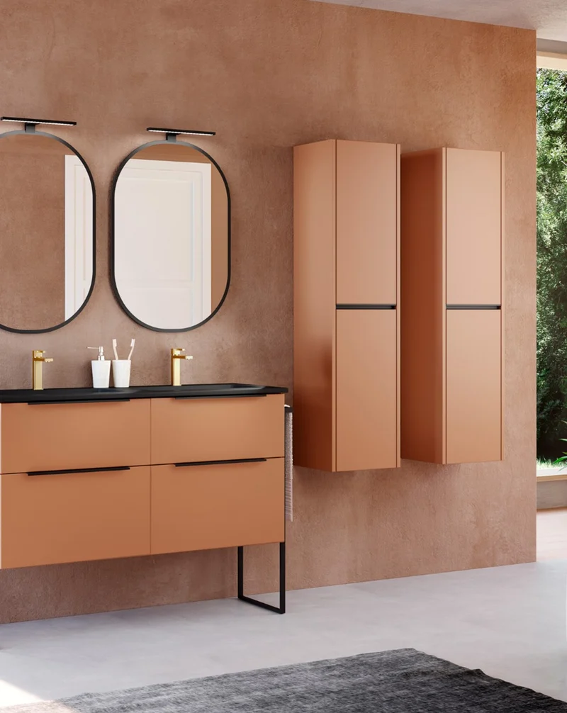 Poker Columna de Baño Suspendida 1 Puerta | Armario Alto Baño Colgante COLOR 140cm de Alto x 34,9cm de Ancho x 32cm de Fondo | Sunset Mate