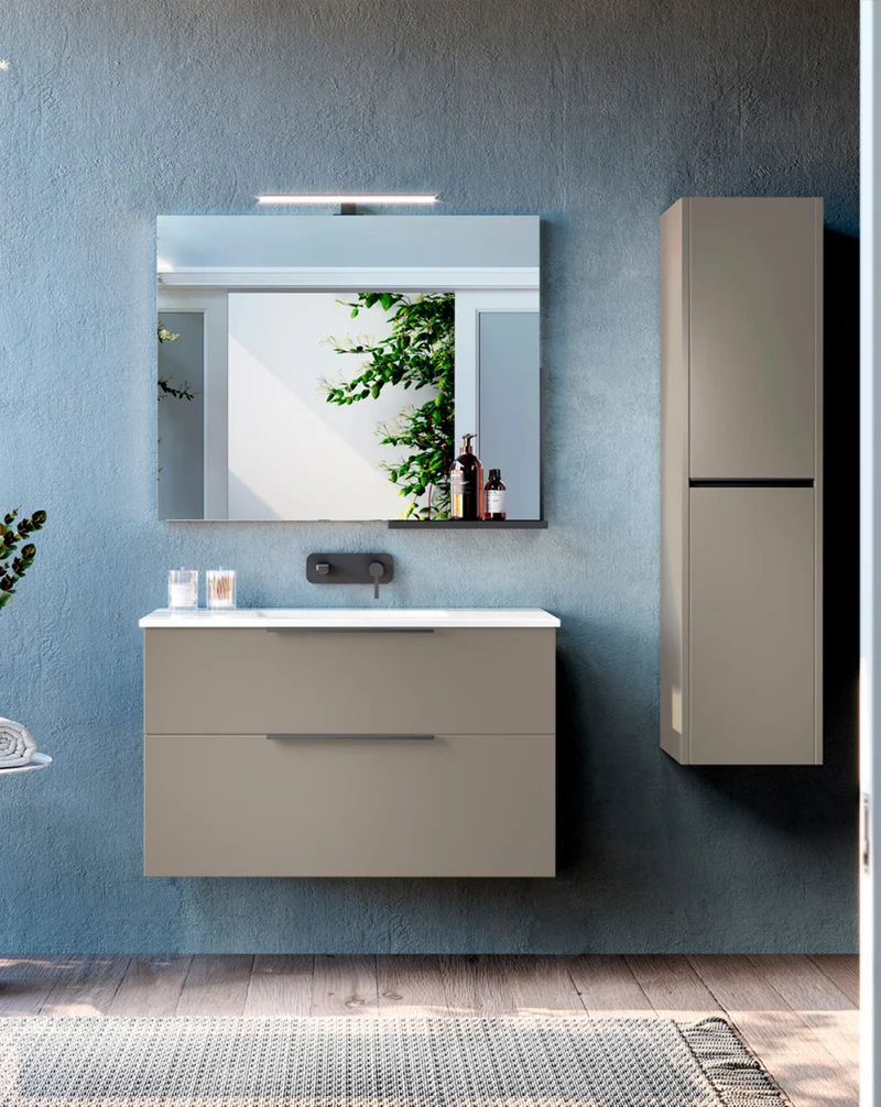 Poker Columna de Baño Suspendida 1 Puerta | Armario Alto Baño Colgante COLOR 140cm de Alto x 34,9cm de Ancho x 32cm de Fondo | Moka