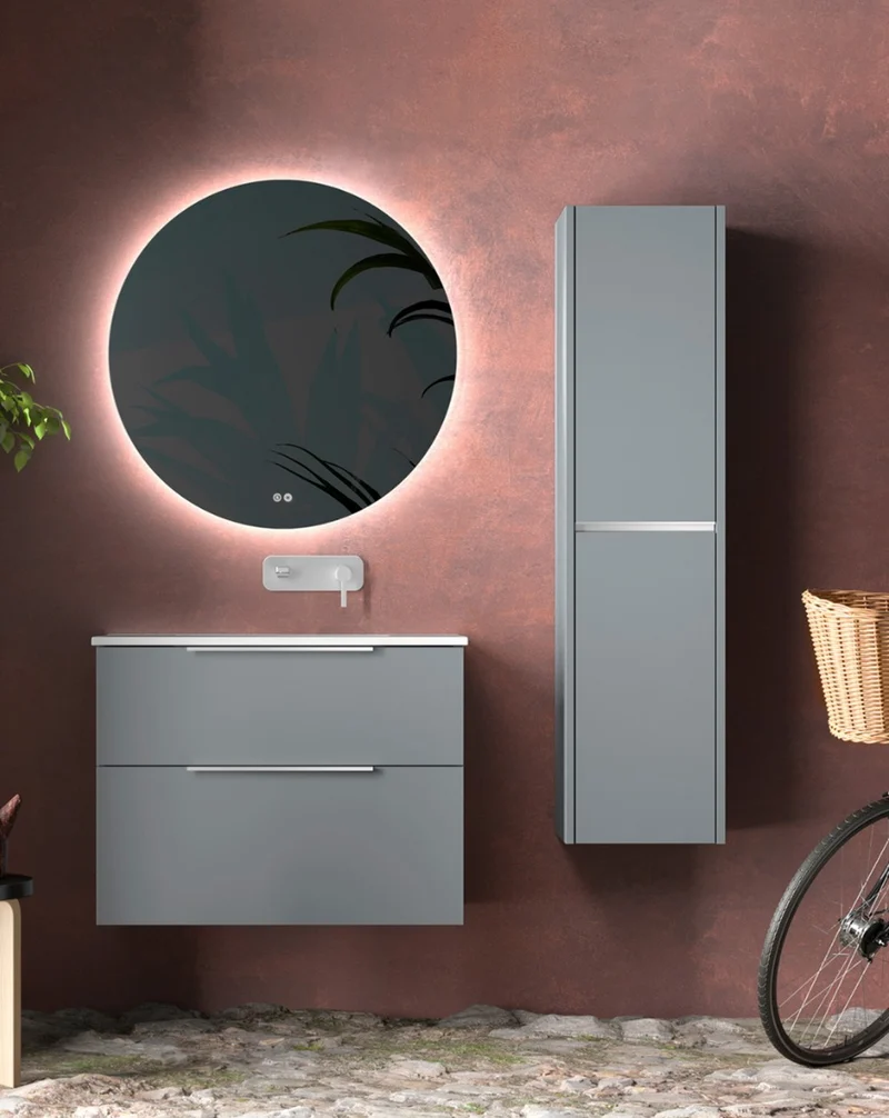 Poker Columna de Baño Suspendida 1 Puerta | Armario Alto Baño Colgante COLOR 140cm de Alto x 34,9cm de Ancho x 32cm de Fondo | Mist
