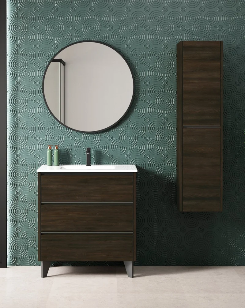 Poker Columna de Baño Suspendida 1 Puerta | Armario Alto Baño Colgante COLOR 140cm de Alto x 34,9cm de Ancho x 32cm de Fondo | Wengué nature