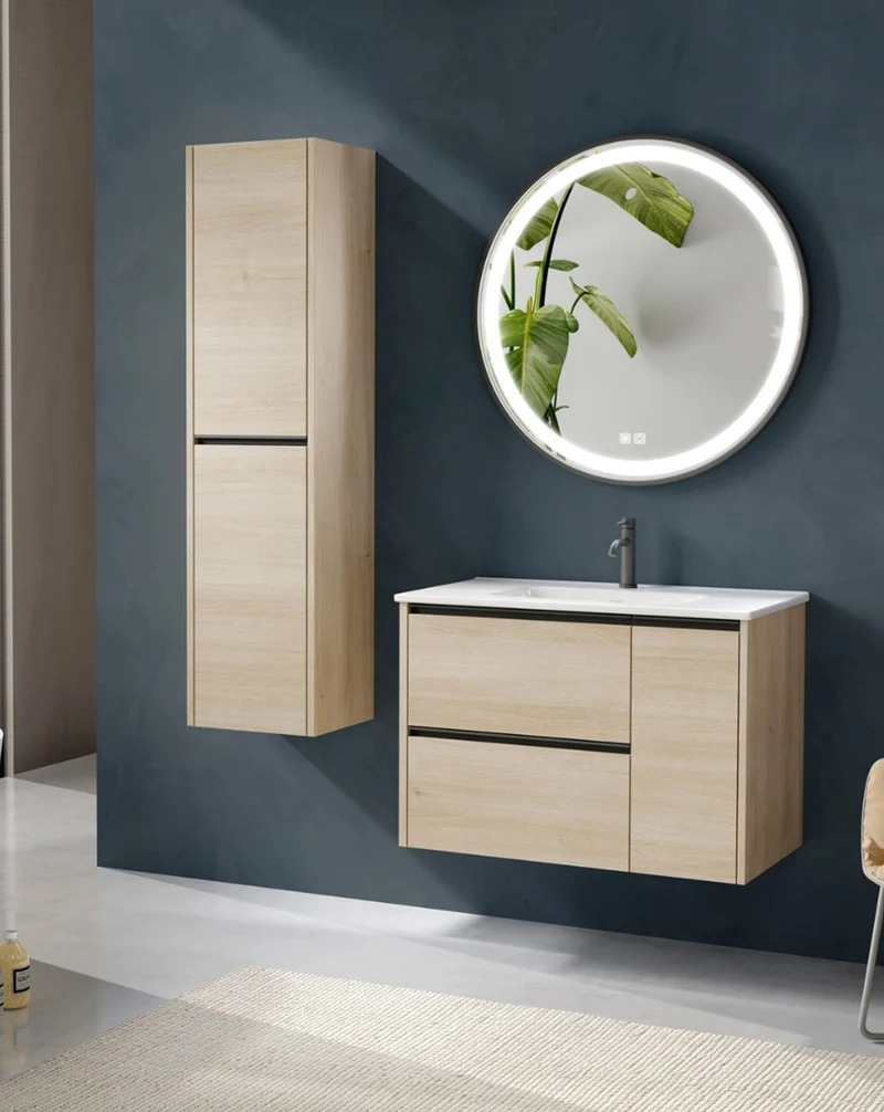 Poker Columna de Baño Suspendida 1 Puerta | Armario Alto Baño Colgante COLOR 140cm de Alto x 34,9cm de Ancho x 32cm de Fondo | Alpine