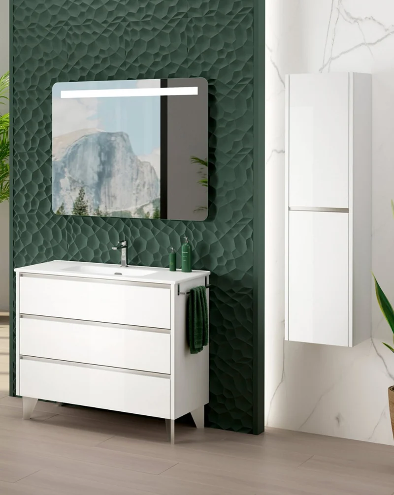 Poker Columna de Baño Suspendida 1 Puerta | Armario Alto Baño Colgante COLOR 140cm de Alto x 34,9cm de Ancho x 32cm de Fondo | Blanco Brillo