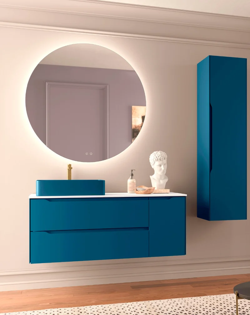 Cenit Columna de Baño Suspendida 1 Puerta| Armario Alto Baño Colgante 140x34,9x32,2cm | Blue Space