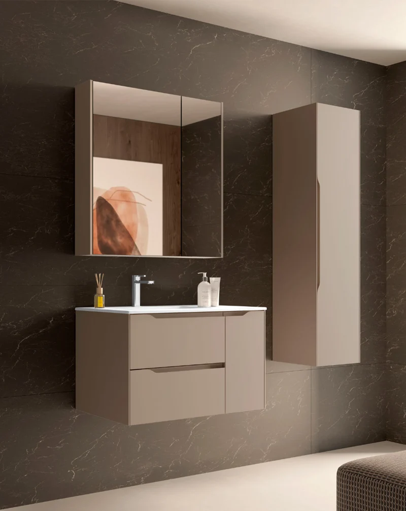 Cenit Columna de Baño Suspendida 1 Puerta| Armario Alto Baño Colgante 140x34,9x32,2cm | Moka mate