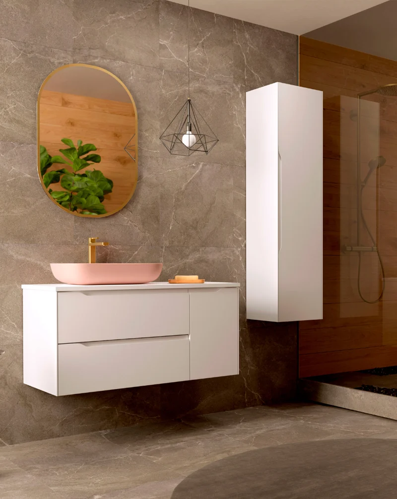 Cenit Columna de Baño Suspendida 1 Puerta| Armario Alto Baño Colgante 140x34,9x32,2cm | Blanco Mate