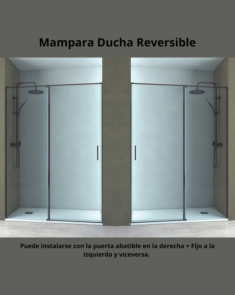 Javea Mampara de Ducha Frontal con 1 Puerta Abatible + 1 Fijo | Vidrio Templado de 6mm con Antical | 195cm Altura | Negro Mate