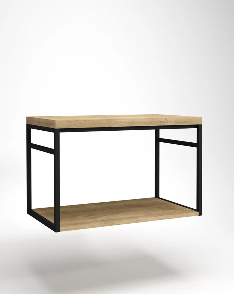 Kirt Mueble de Baño Suspendido Diseño Industrial | Mueble Baño Volado de Encimera | Estructura Negra Cajón Inferior | Roble Natural