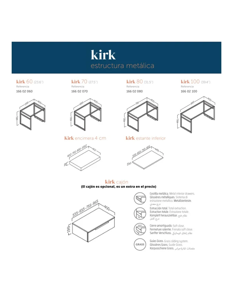 Kirt Mueble de Baño Suspendido Diseño Industrial | Mueble Baño Volado de Encimera | Estructura Negra Cajón Inferior | Roble Natural