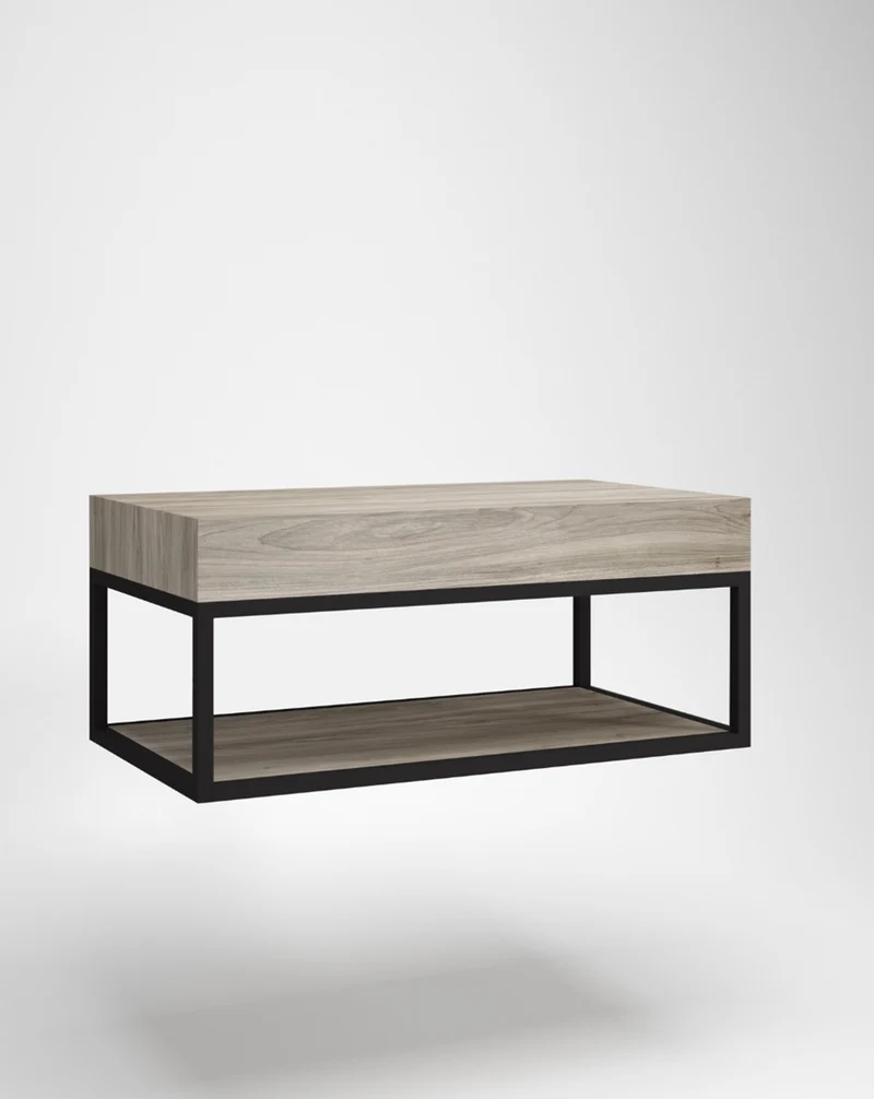 Spok Mueble de Baño Suspendido Diseño Industrial | Mueble Baño Volado de Encimera | Estructura Negra | Pino Gris