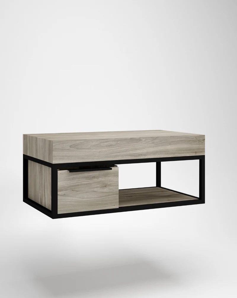Spok Mueble de Baño Suspendido Diseño Industrial | Mueble Baño Volado de Encimera | Estructura Negra | Pino Gris