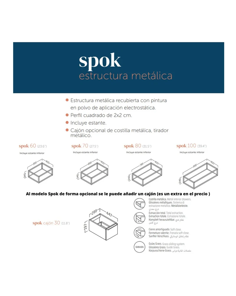 Spok Mueble de Baño Suspendido Diseño Industrial | Mueble Baño Volado de Encimera | Estructura Negra | Pino Gris
