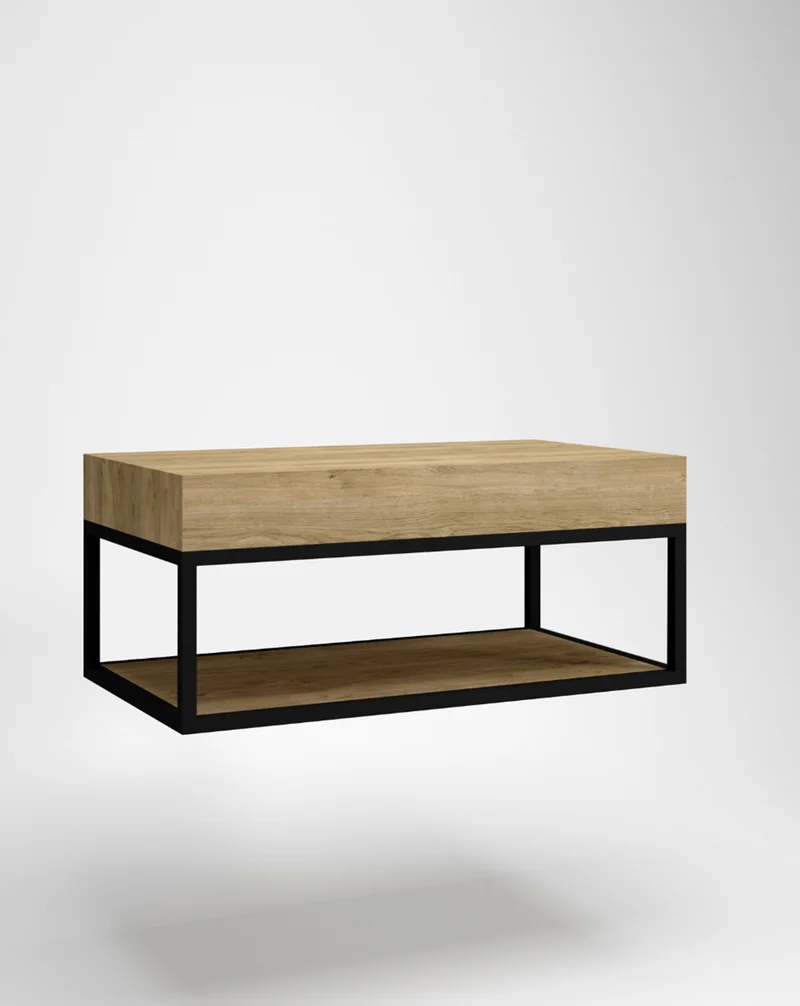 Spok Mueble de Baño Suspendido Diseño Industrial | Mueble Baño Volado de Encimera | Estructura Negra | Roble Natural