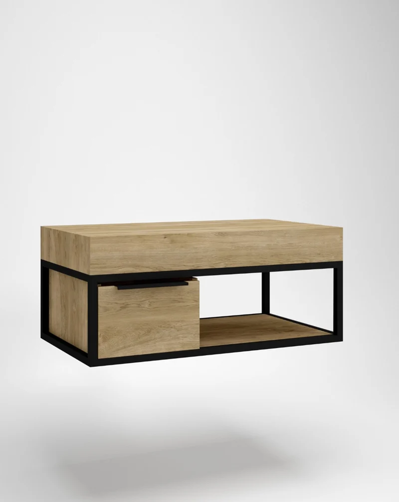 Spok Mueble de Baño Suspendido Diseño Industrial | Mueble Baño Volado de Encimera | Estructura Negra | Roble Natural