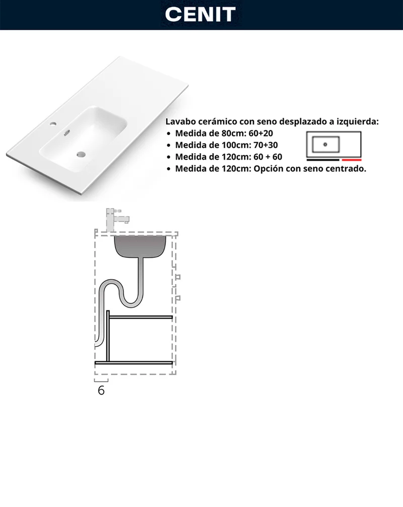 Cenit Mueble de Baño Suspendido con Lavabo Cerámico | 2 cajones y Puerta Lateral | Guías Hettich | Blue Space Mate
