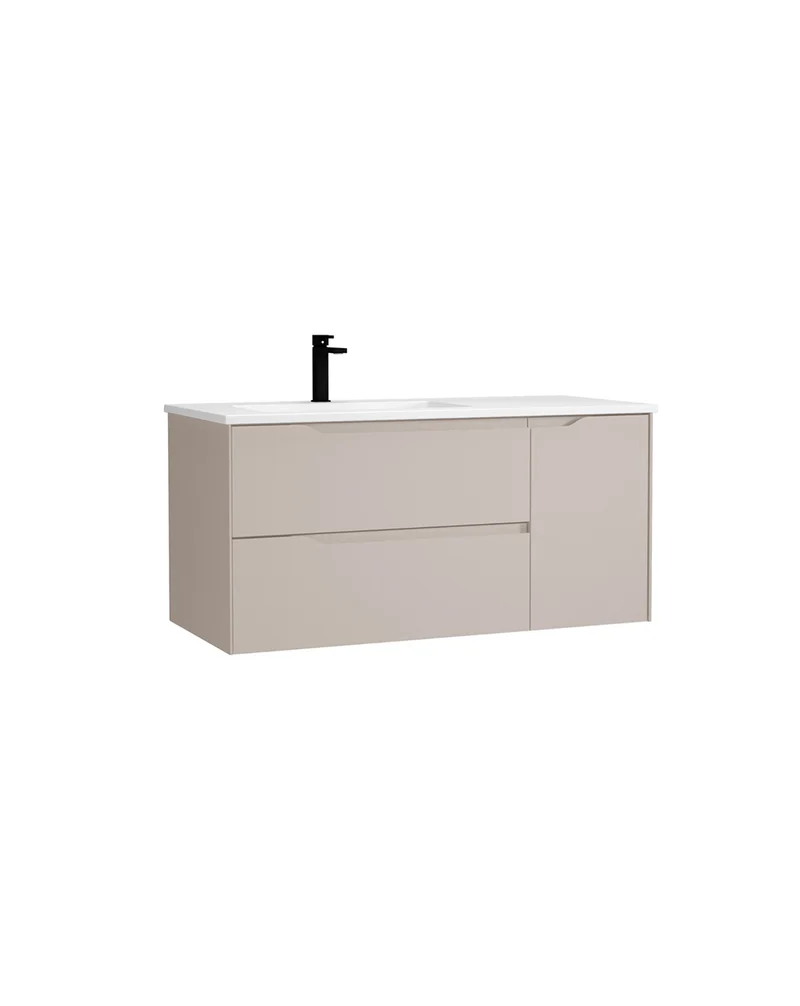 Cenit Mueble de Baño Suspendido con Lavabo Cerámico | 2 cajones y Puerta Lateral | Guías Grass | Moka Mate