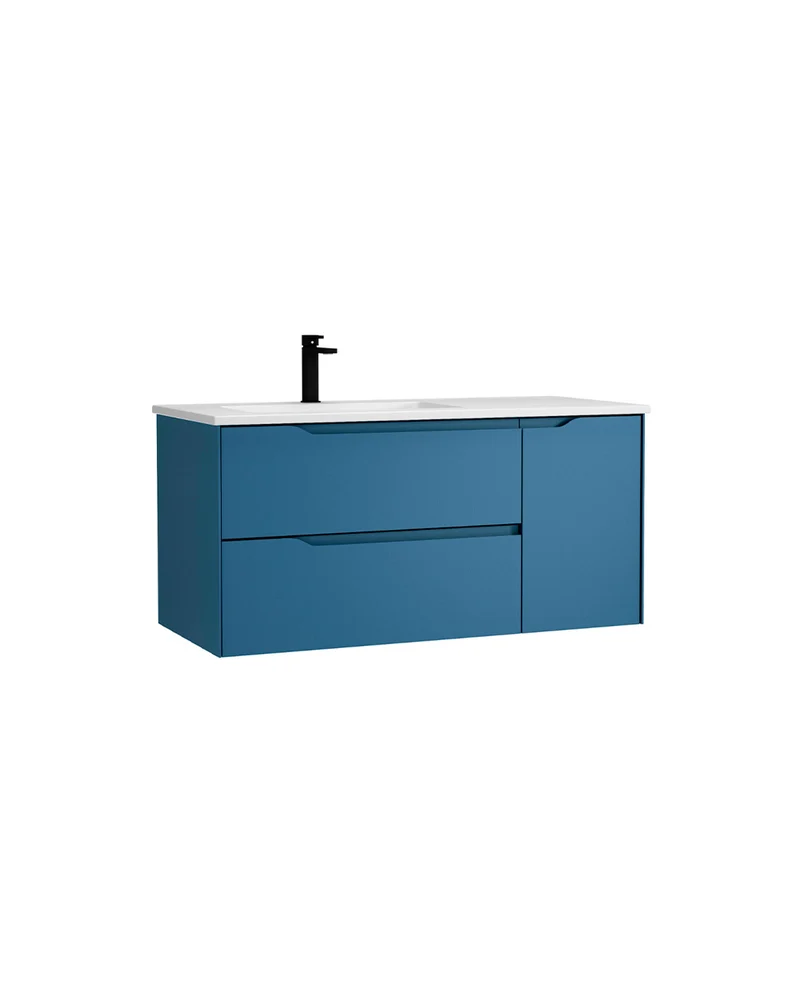 Cenit Mueble de Baño Suspendido con Lavabo Cerámico | 2 cajones y Puerta Lateral | Guías Hettich | Blue Space Mate