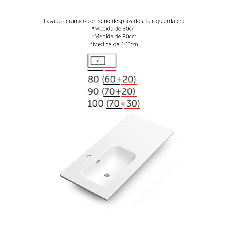 Hole Mueble de Baño Suspendido con Lavabo Cerámico | 2 cajones | 2 Huecos Laterales de Almacenamiento| Guías Hettich | Pino Gris