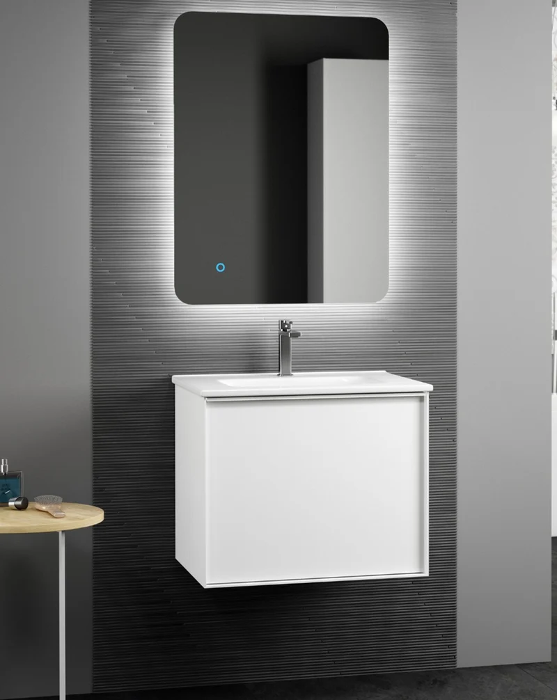 Berlin Mueble de Baño Suspendido con Lavabo Cerámico | 2 cajones con Cierre Amortiguado y Organizador | Blanco Brillo