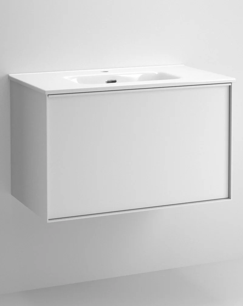 Berlin Mueble de Baño Suspendido con Lavabo Cerámico | 2 cajones con Cierre Amortiguado y Organizador | Blanco Brillo