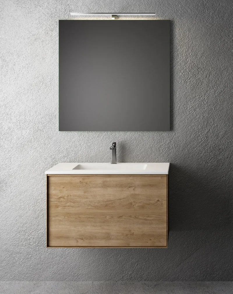 Berlin Mueble de Baño Suspendido con Lavabo Cerámico | 2 cajones con Cierre Amortiguado y Organizador | Roble Natural