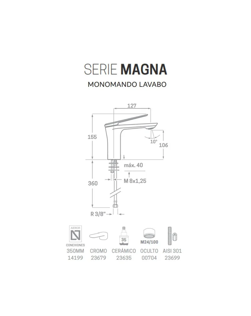 Magna Grifo de Baño Monomando de Fácil Instalación con Mezclador | Color Cromo