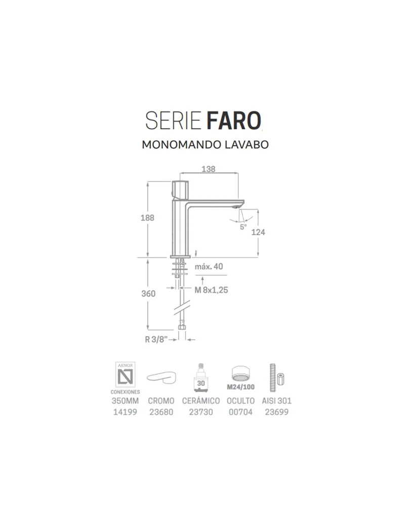 Faro Grifo de Baño Monomando de Fácil Instalación con Mezclador | Color Cromo