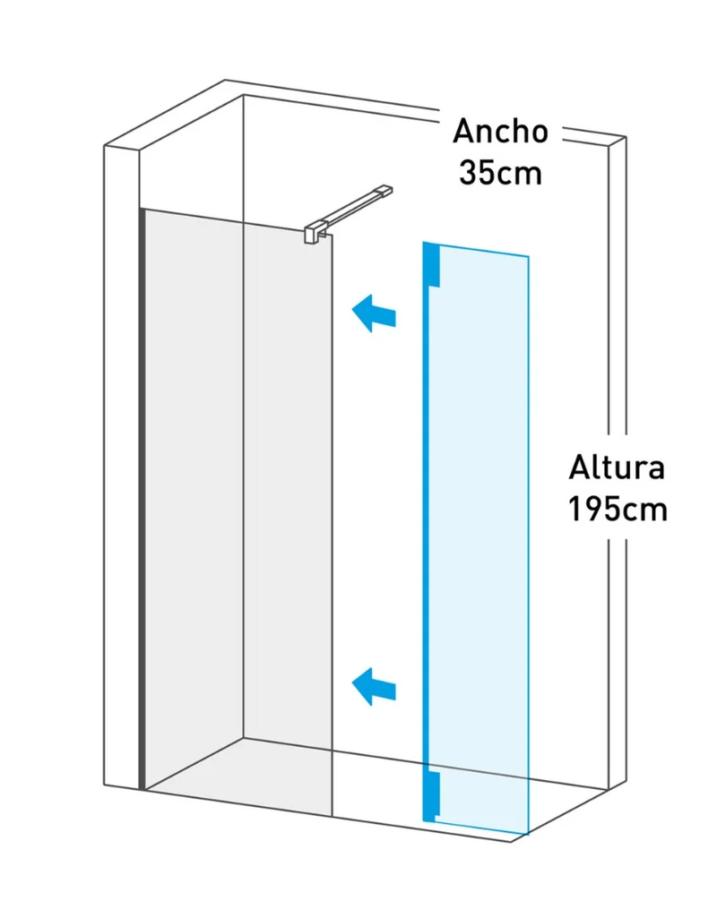 Extended Puerta de Ducha Abatible de 35cm para Completar Fijo de Ducha | 35cm x 195cm | Negro Mate