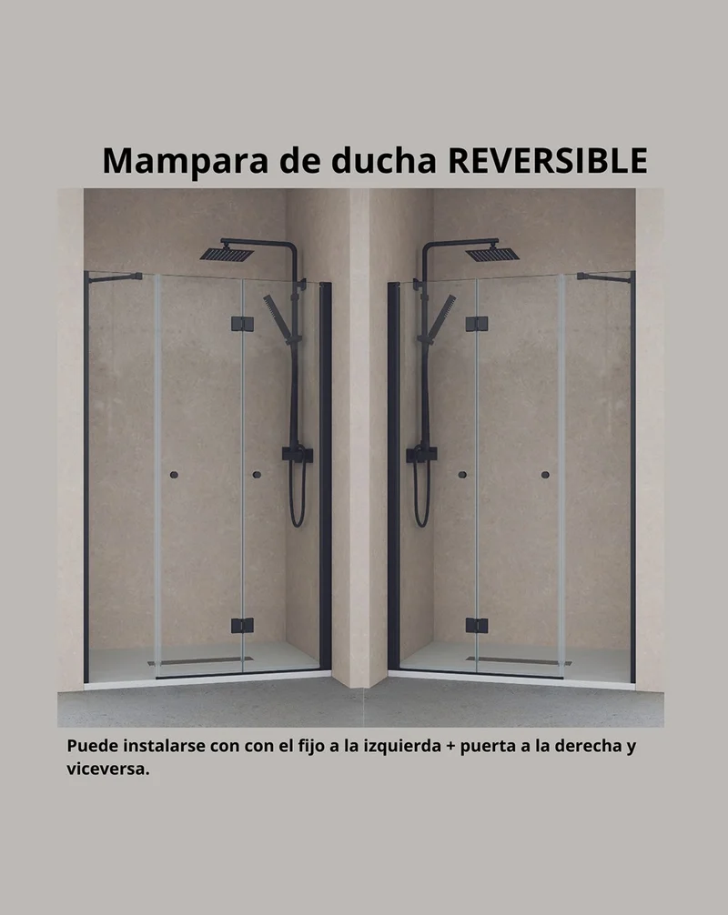 Vera Mampara de Ducha Frontal Puerta Plegable + 1 Fijo | Vidrio 6mm con Antical | 195cm Altura | Negro Mate