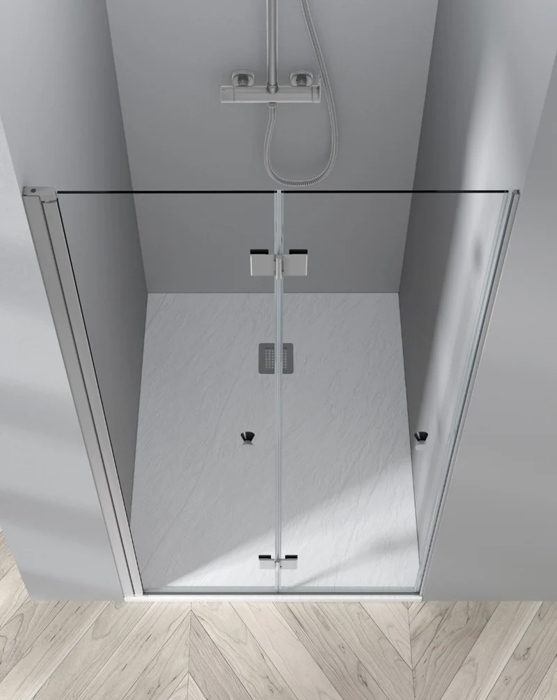 Vera Mampara de Ducha Frontal Puerta Plegable | Vidrio Templado de 6mm con Antical | 195cm Altura | Cromo Brillo