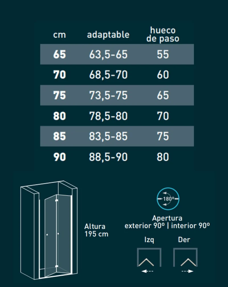 Vera Mampara de Ducha Frontal Puerta Plegable | Vidrio Templado de 6mm con Antical | 195cm Altura | Cromo Brillo