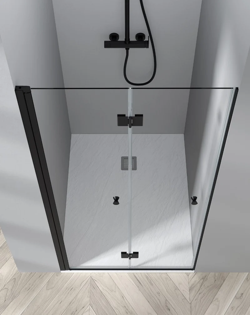 Vera Mampara de Ducha Frontal Puerta Plegable | Vidrio Templado de 6mm con Antical | 195cm Altura | Negro Mate