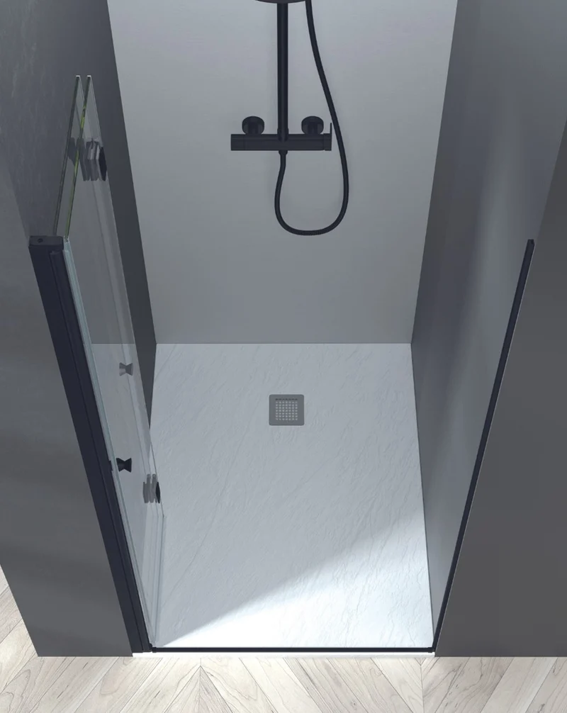 Vera Mampara de Ducha Frontal Puerta Plegable | Vidrio Templado de 6mm con Antical | 195cm Altura | Negro Mate