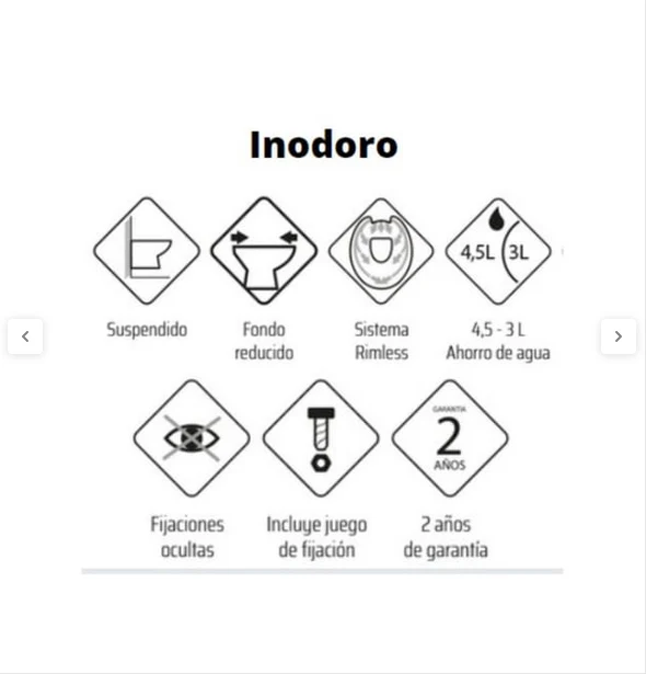 Ada Inodoro Suspendido Cuadrado Rimless | Blanco Brillo | Váter Colgante de Cerámica Montaje a Pared | Inodoro Fondo Reducido