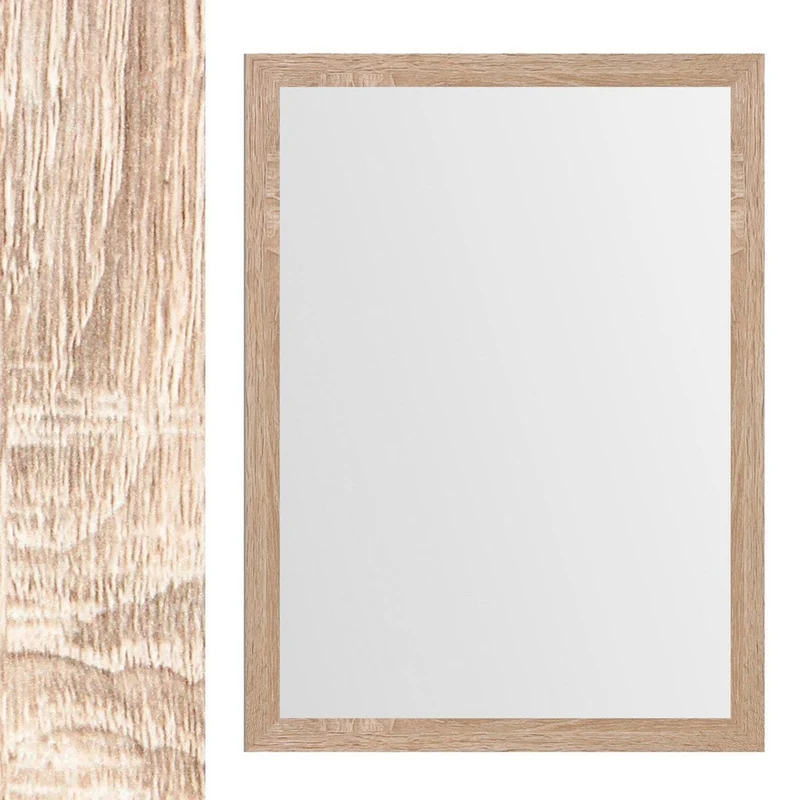 Espejo de pared rectangular con marco color roble de 76x56 cm